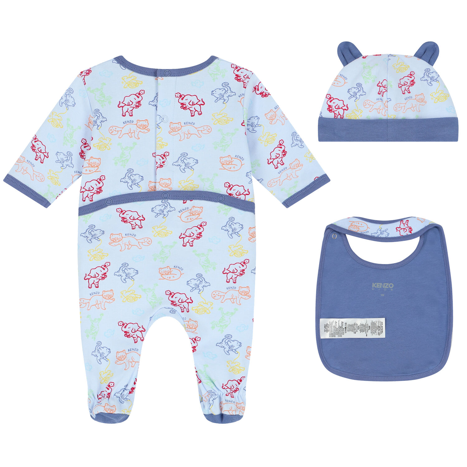 Baby Boys Blue Logo & Animals Babygrows Gift Set, 1, hi-res
